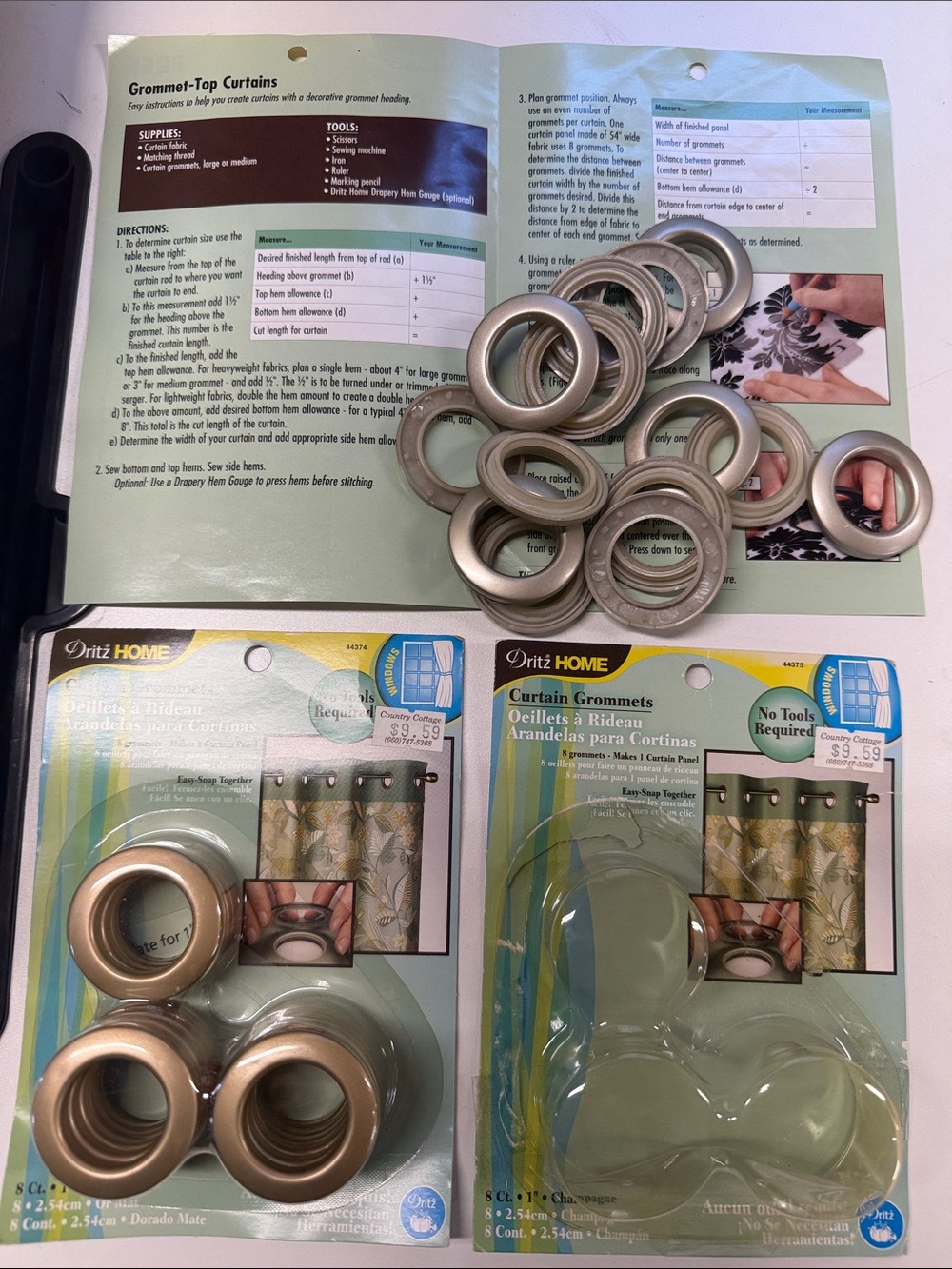 2 Dritz Home Creative 1” Curtain Grommets 8-Pack matte gold & champagne rings